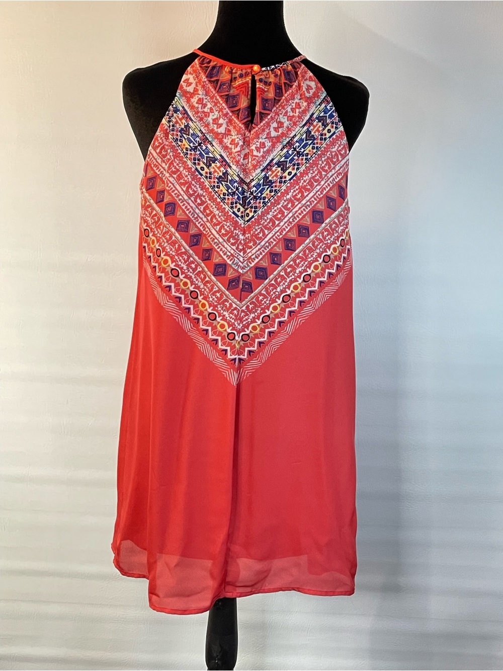 NWOT Coral Boho Print Halter Dress - Picture 2 of 5